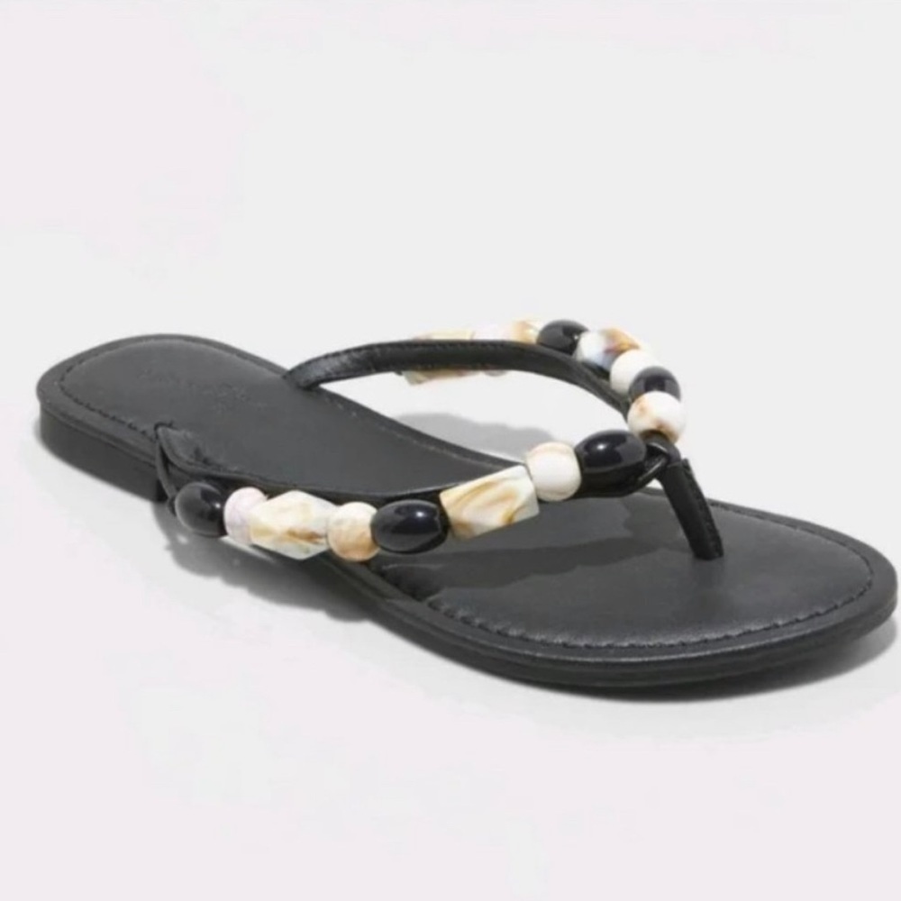 Woman's Cindy Beaded Flip Flop Sandals - Universal Thread Black Size 9